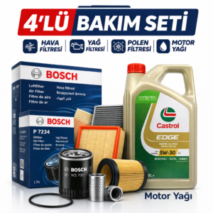 Bosch Audi Q5 40 Dizel 190 HP Castrol Edge 5W-30 Motor Yağı Filtre Seti (2018-2021) 4 Lü