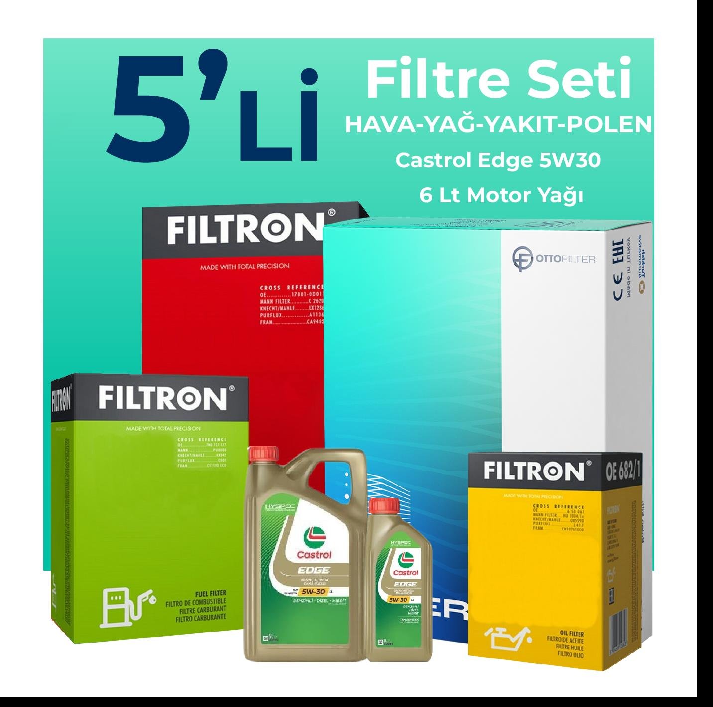 filtron-mercedes-a180-dizel-filtre-bakim-seti-castrol-motor-yagli-2018-2022-5-li-107554