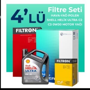 Filtron Peugeot 301 1.2 Benzin Vti Filtre Bakım Seti Shell Motor Yağlı (2012-2015) 4 Lü